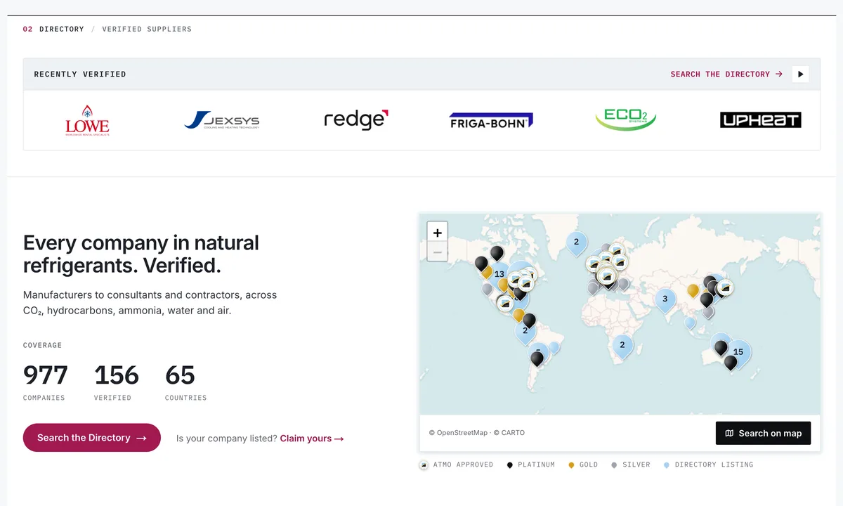 A screenshot of the directory on NaturalRefrigerants.com