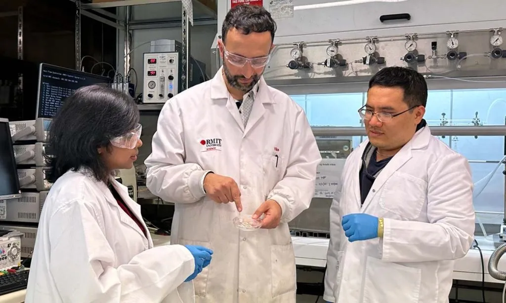 From left: Dr. Nitu Syed, Dr. Ylias Sabri and Dr. Chung K. Nguyen in their lab at RMIT. (Source: RMIT)
