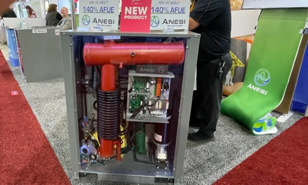 Stone Mountain Technologies’ Anesi gas heat pump on display at AHR Expo in Atlanta, Georgia.