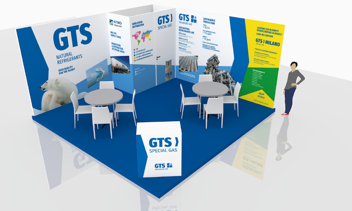 A mockup of the GTS booth at Chillventa 2024