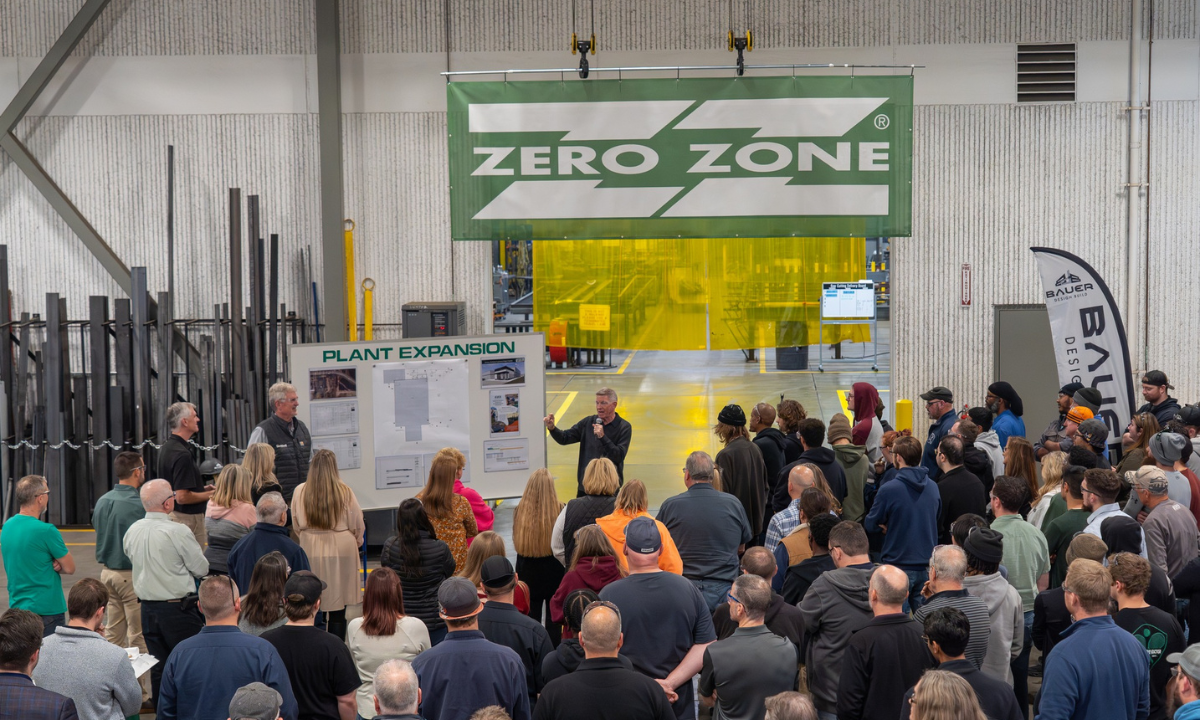 A photo of the Zero Zone plant expansion in Ramsey, Minnesota, being announced. The expansion will add 57,000 square feet of extra space and will increase the production capacity of CO2, ammonia and synthetic refrigeration systems by 30%.