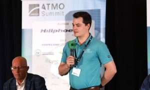 An image of Thomas Parker, Regional Sales Manager USA of CO<sub>2</sub> Data Centers at M&M Carnot, presenting at ATMO America.